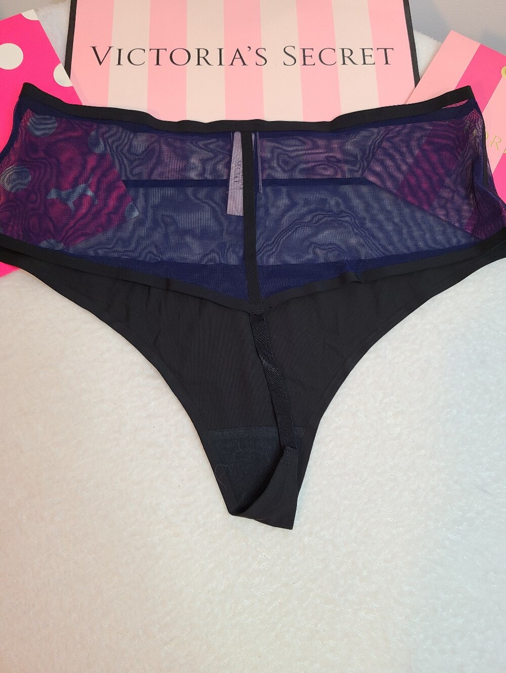Retired VS Very Sexy Sheer Colorblock Mesh No-show High Waist Thong Panty Lg - Picture 3 of 5